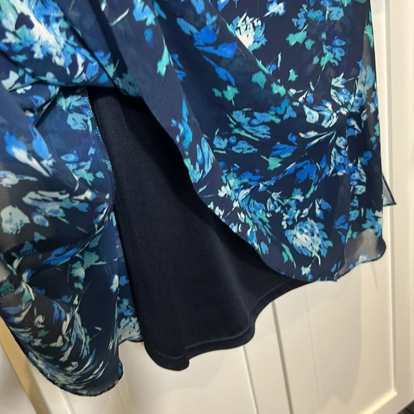 Jacques Vert Collection Blue Floral Chiffon Midi Cocktail Dress Size 10 - Picture 13 of 17